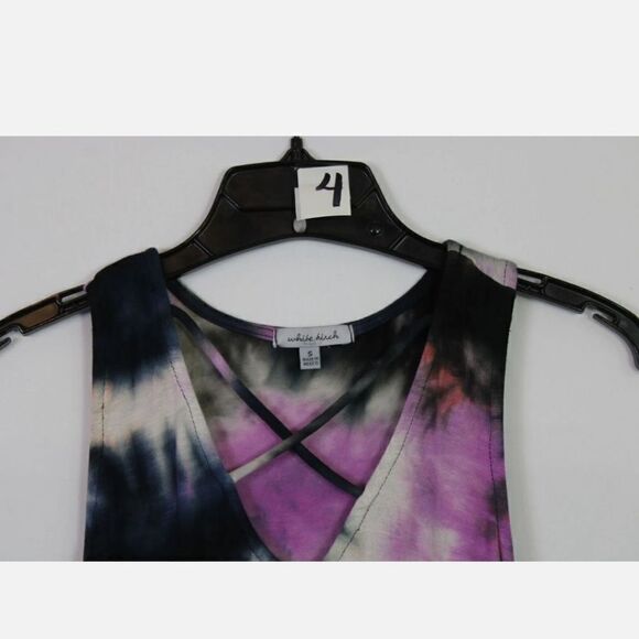 WHITE BIRCH PURPLE BLACK WHITE TIE DYE CRISS CROSS TANK SIZE SMALL NWOT - Picture 7 of 9